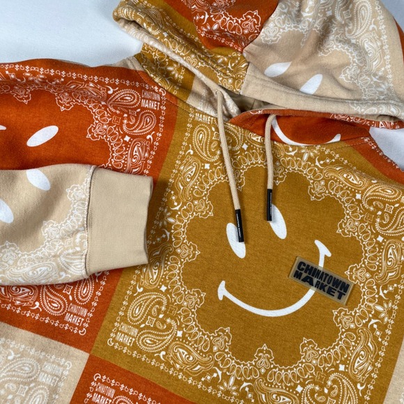 Chinatown‎ Market Smiley Face Bandana Patchwork Hoodie Pullover XL - Picture 1 of 7